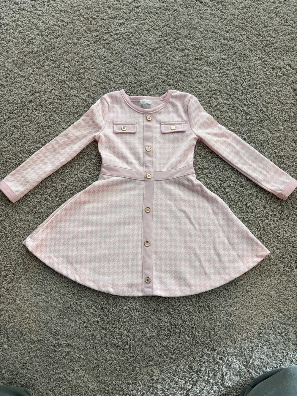 btween Pink Houndstooth Button-Front Formal Dress